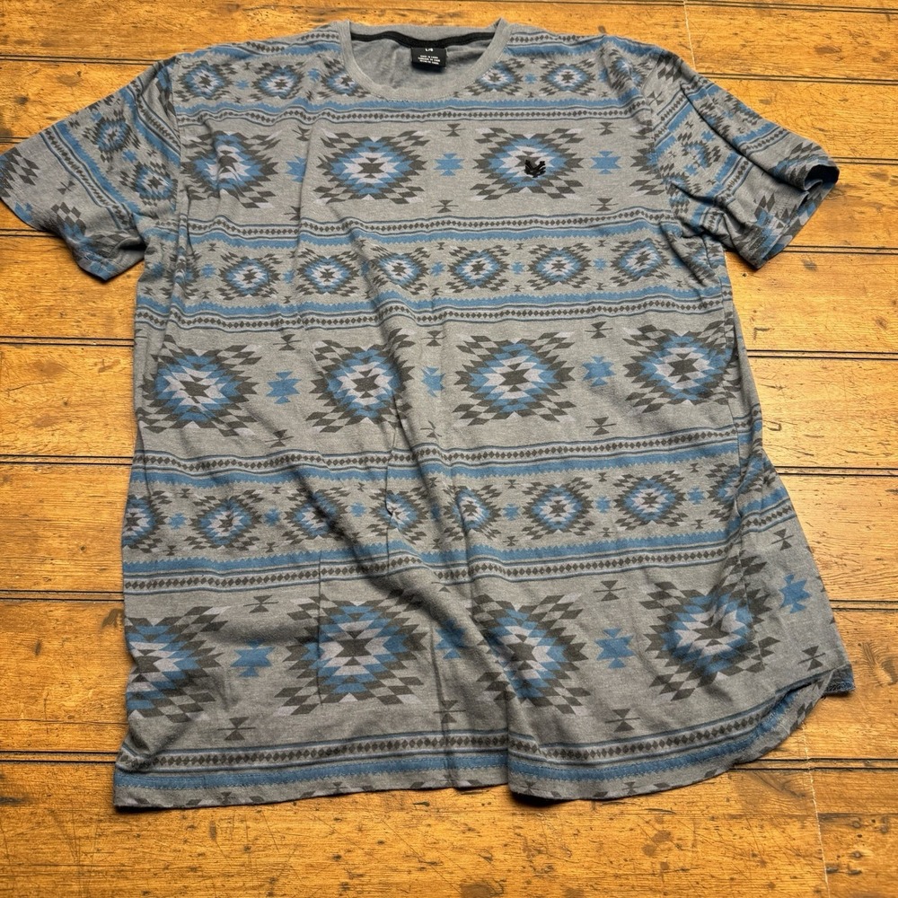 Zoo York T-Shirt Mens L Graphic Blue‎ Geometric Tribal Short Sleeve Pullover Top